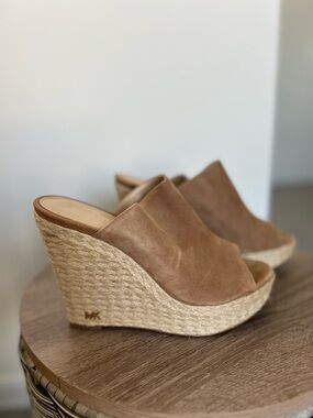 Women's Tan Wedge Espadrille Slide Heels